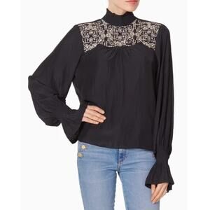 $275 Ramy Brook Eclipse Bell-Sleeve Top Black Size XS